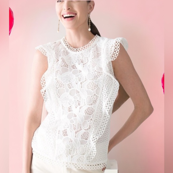 NWT WHBM RUFFLE AND LACE SLEEVELESS TOP - Size 4 - Picture 2 of 9